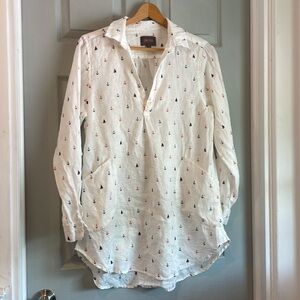 Forcynthia Womens M White 100% Linen Nautical Print Beachwear Swim Coverup Tunic